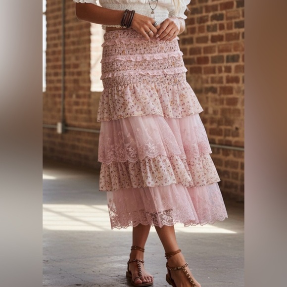 NWT Listicle Floral and Lace Boho Convertible Smocked Dress or Midi Skirt - Picture 9 of 10